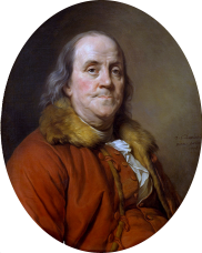 Benjamin Franklin Portrait by Joseph=Siffred Duplessis, used on $100 bill from 1929 until 1993. (wiki)